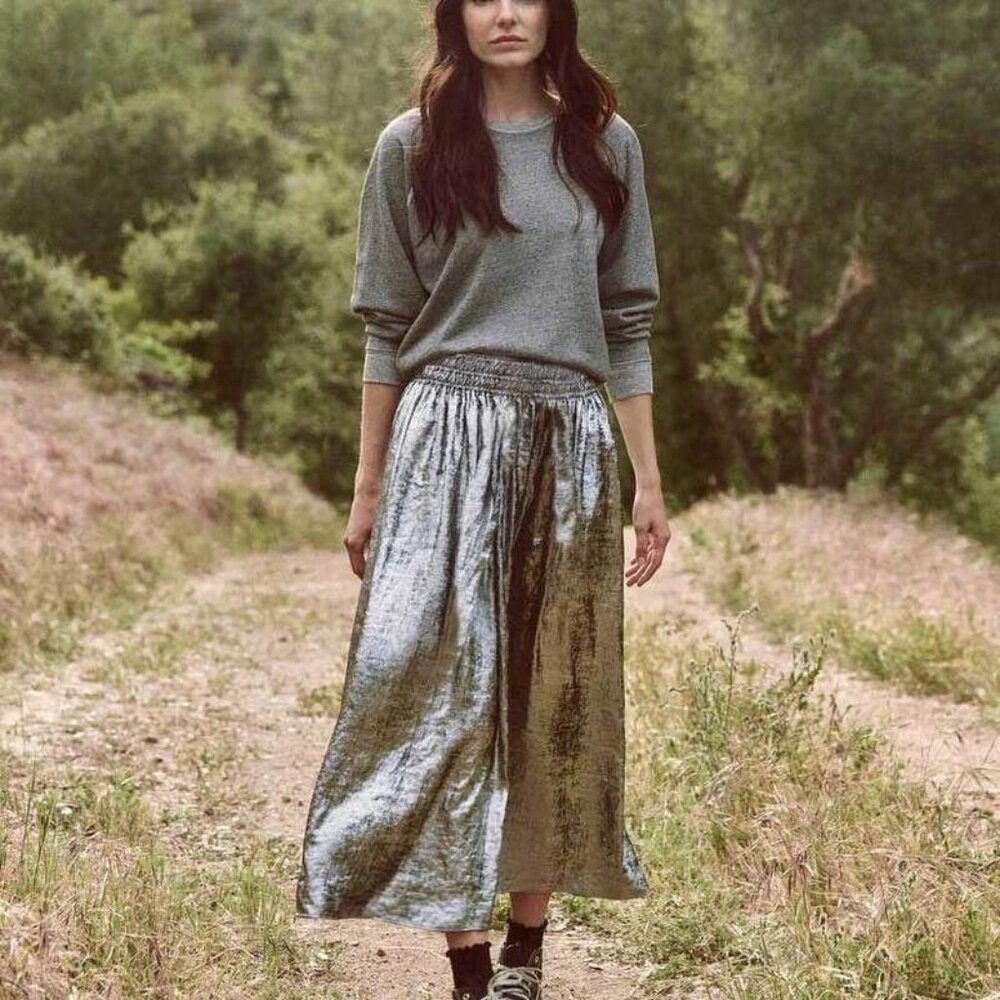 THE GREAT. Silver Maxi Skirt